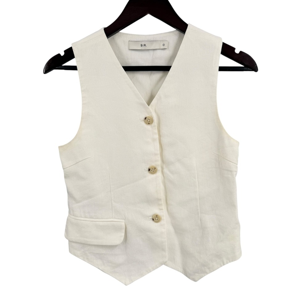 SIR the Label White Linen Blend Vest Button Up Tailored Waistcoat Womens Size 0